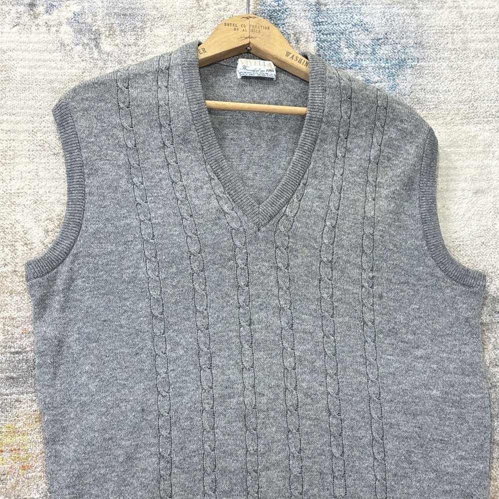 Vintage Viyella Sweater Vest Merino Wool Cotton Gray Coastal Academia